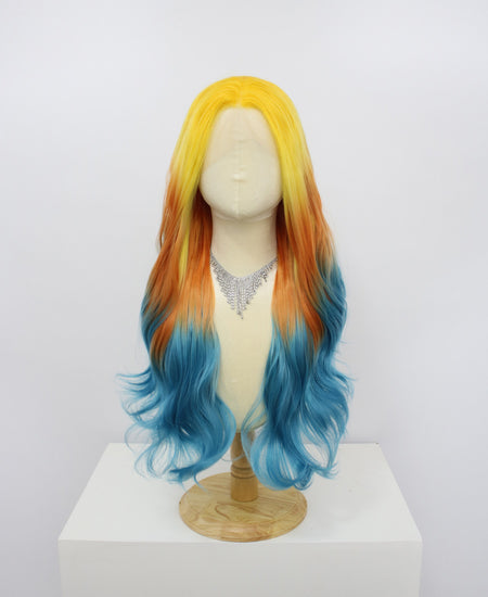 Freya-Blue And Orange Wavy Lace Frontal Synthetic Wigs